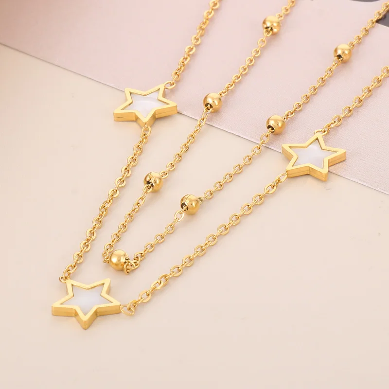 

Fashion Stainless Steel Necklace For Women Girl Double Layers Stars Pendant Collar Choker Female Unique Elegant Modern Jewelry