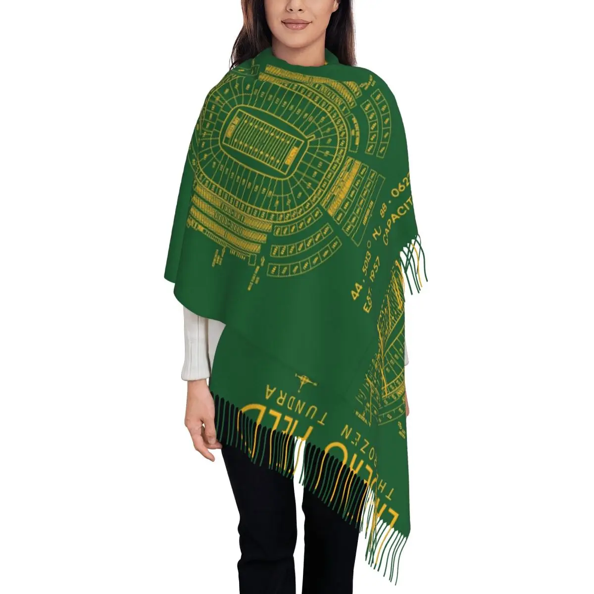 Green Bay Packers Lambeau Field Stadium Scarf Tassel Scarves Women Soft Warm Shawls and Wraps Long Fall Winter Shawl Wrap