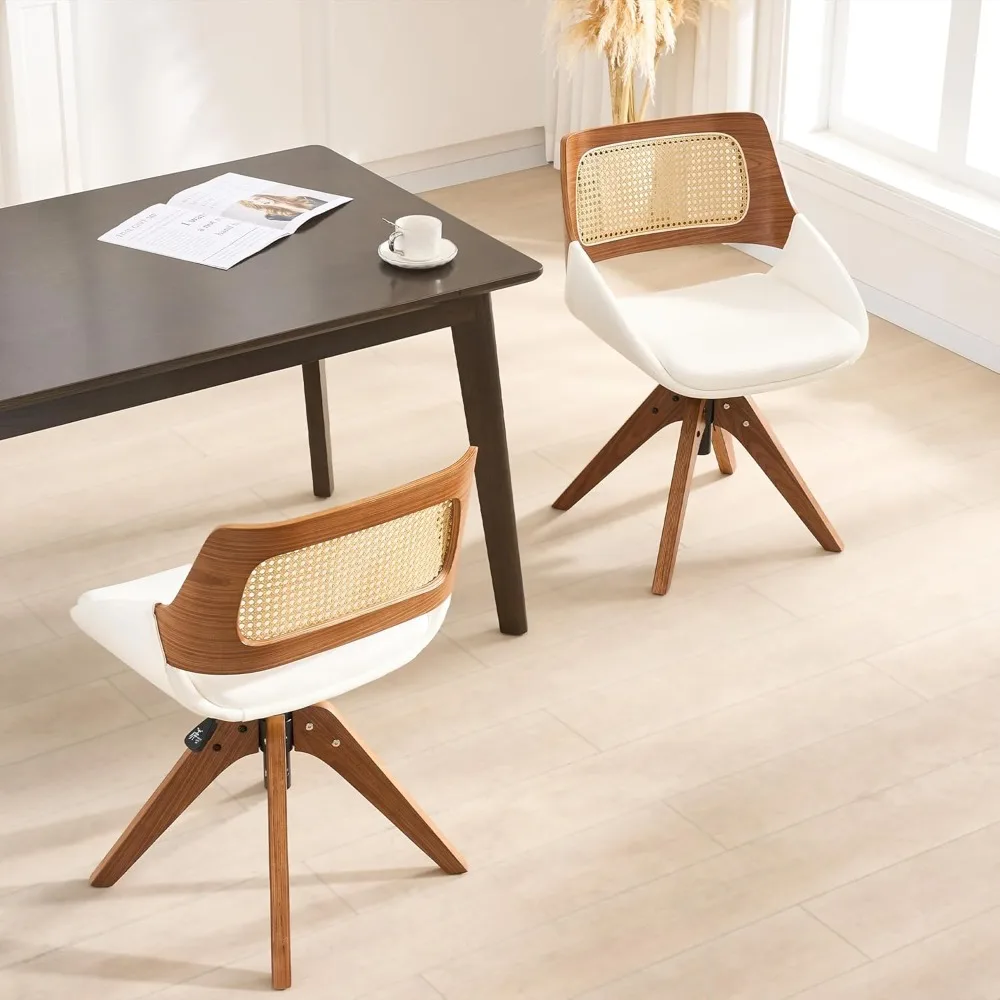 Conjunto de 4 cadeiras de jantar giratórias estofadas em couro sintético, cadeiras altas ajustáveis em nogueira, braços e pernas de madeira de cozinha confortáveis