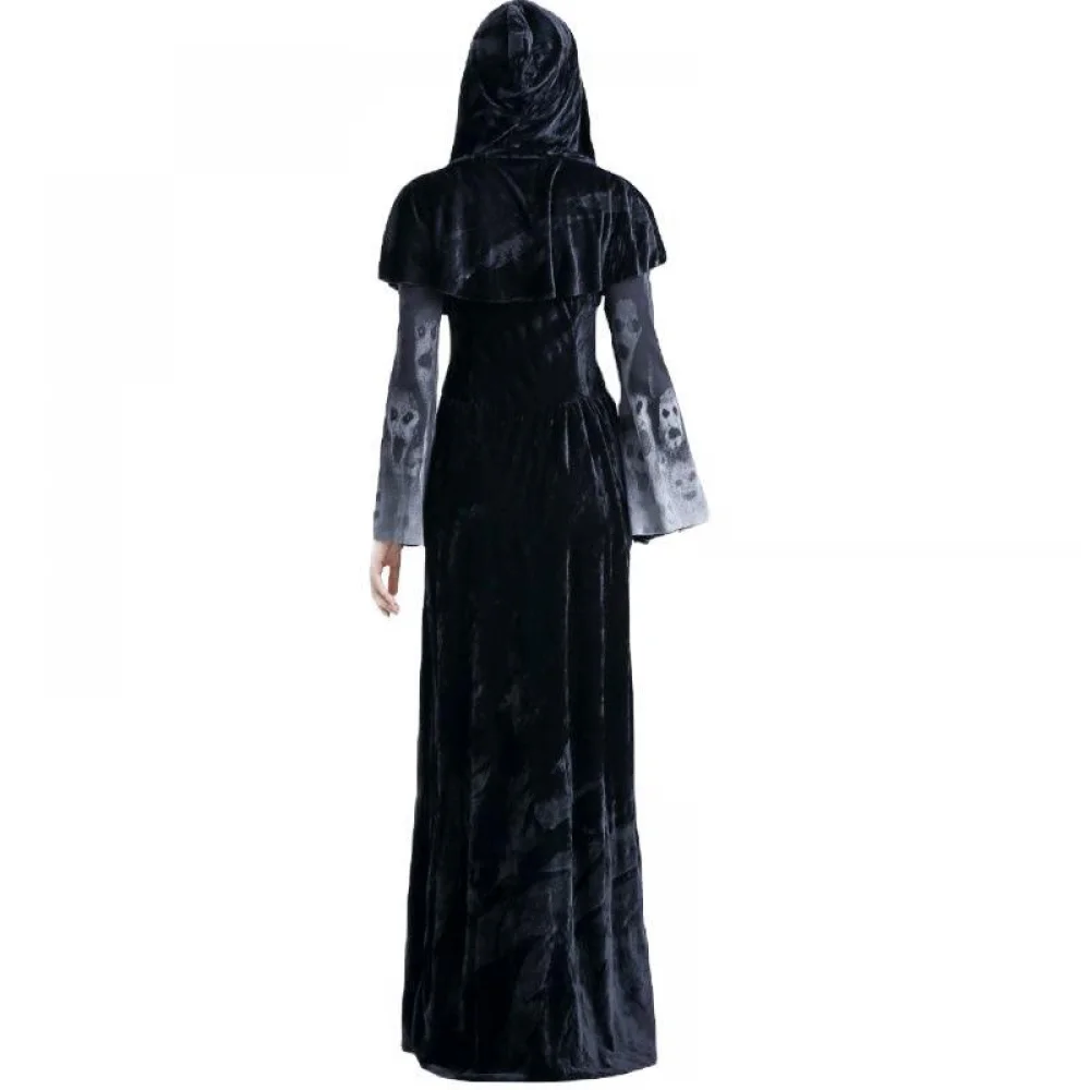 Costume de Sorcière et Vampire pour Femme, Cosplay d'Halloween, Longue Cape de Zombie, Robe Patchwork pour ixd'Halloween