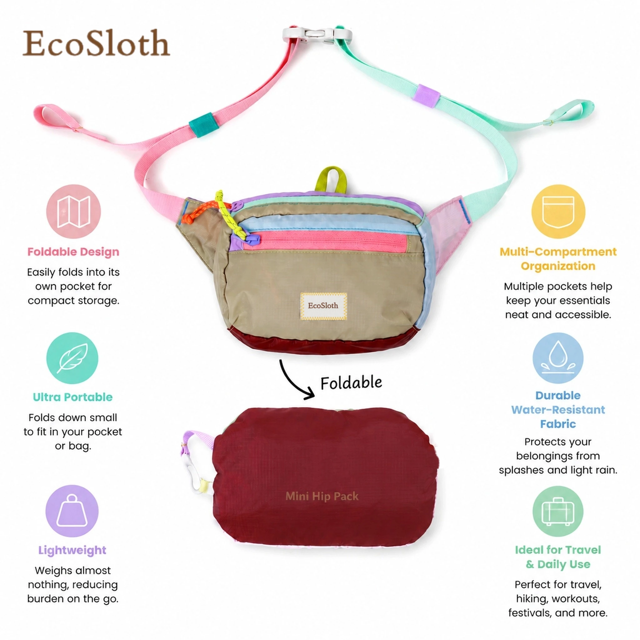 ecosloth-ランニングやアウトドア用ウエストパック-軽量防水折りたたみ式ファニーパック付き-女性男性用-デイリークロスボディバッグ
