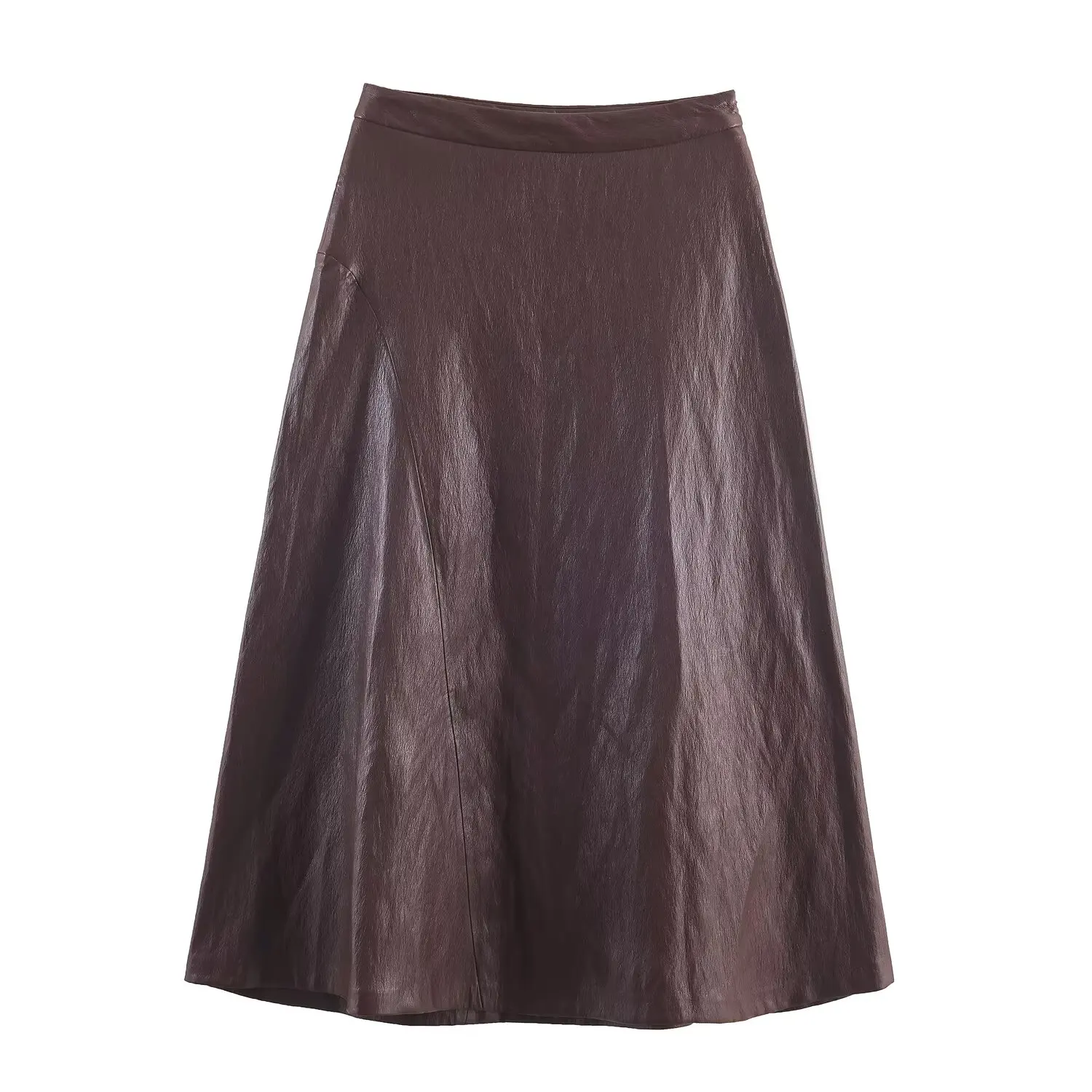 

Autumn and Winter New Women's High Waist Solid Color Unique Midi Group Women's Leather Effect Belt Midi Skirt