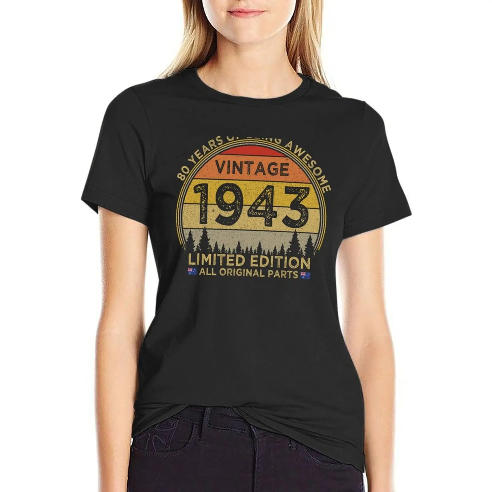 

80th Birthday Vintage 1943 Limited Edition Patriotic Australia T-Shirt Short sleeve tee Female clothing t shirts for Women
