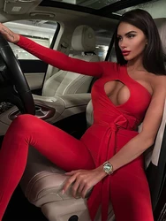 Sibybo One-shoulder Sleeved Jumpsuit For Women High Elastic Body Shaping Tights Sexy Backless Pants Summer Fashion Women's Wear