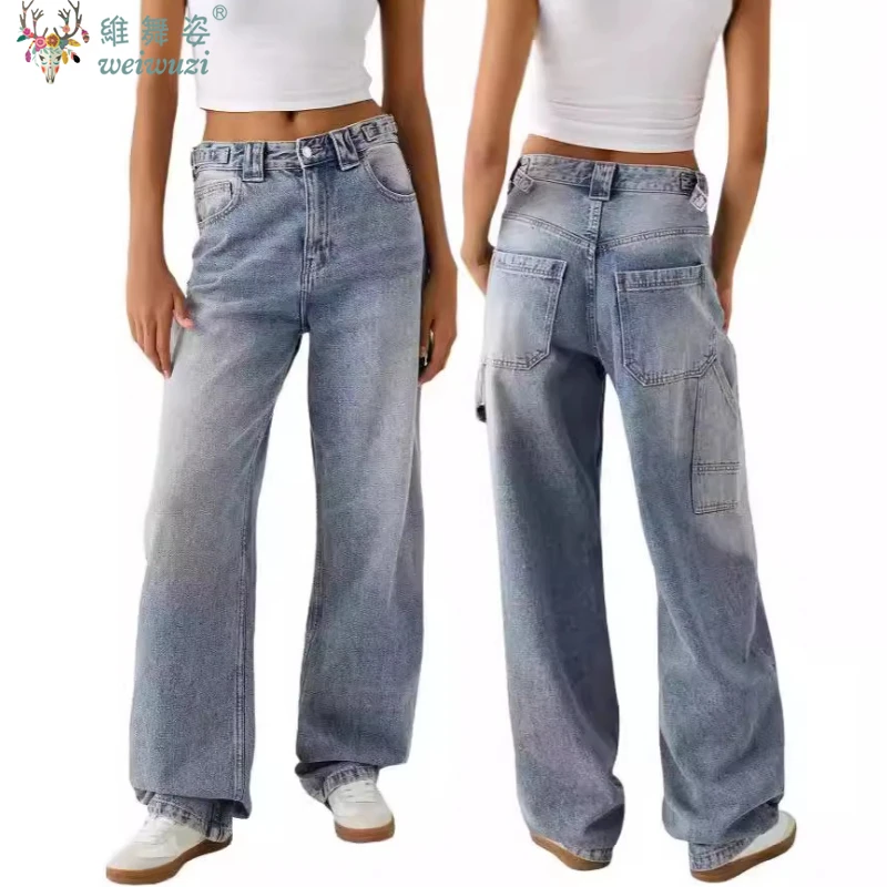 

Women's Wide Leg Jeans Vintage Chic Washed Denim Trousers Autumn NewY2K Aesthetic Baggy Straight Jeans Outdoor High Waist Pants