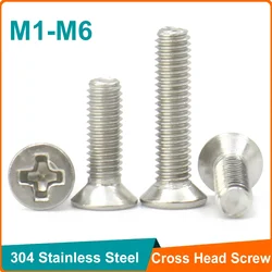 10-100pcs 304 Stainless Steel M1 M1.2 M1.4 M1.6 M2 M2.5 M3 M3.5 M4 M5 M6 DIN965 Cross Phillips Flat Countersunk Head Screw Bolt