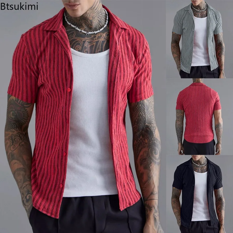 

2024 Men's Summer Striped Short-sleeved Casual Shirts Comfy All-match Trend Lapel Cardigan Tops Men Loose Shirt Coats Streetwear