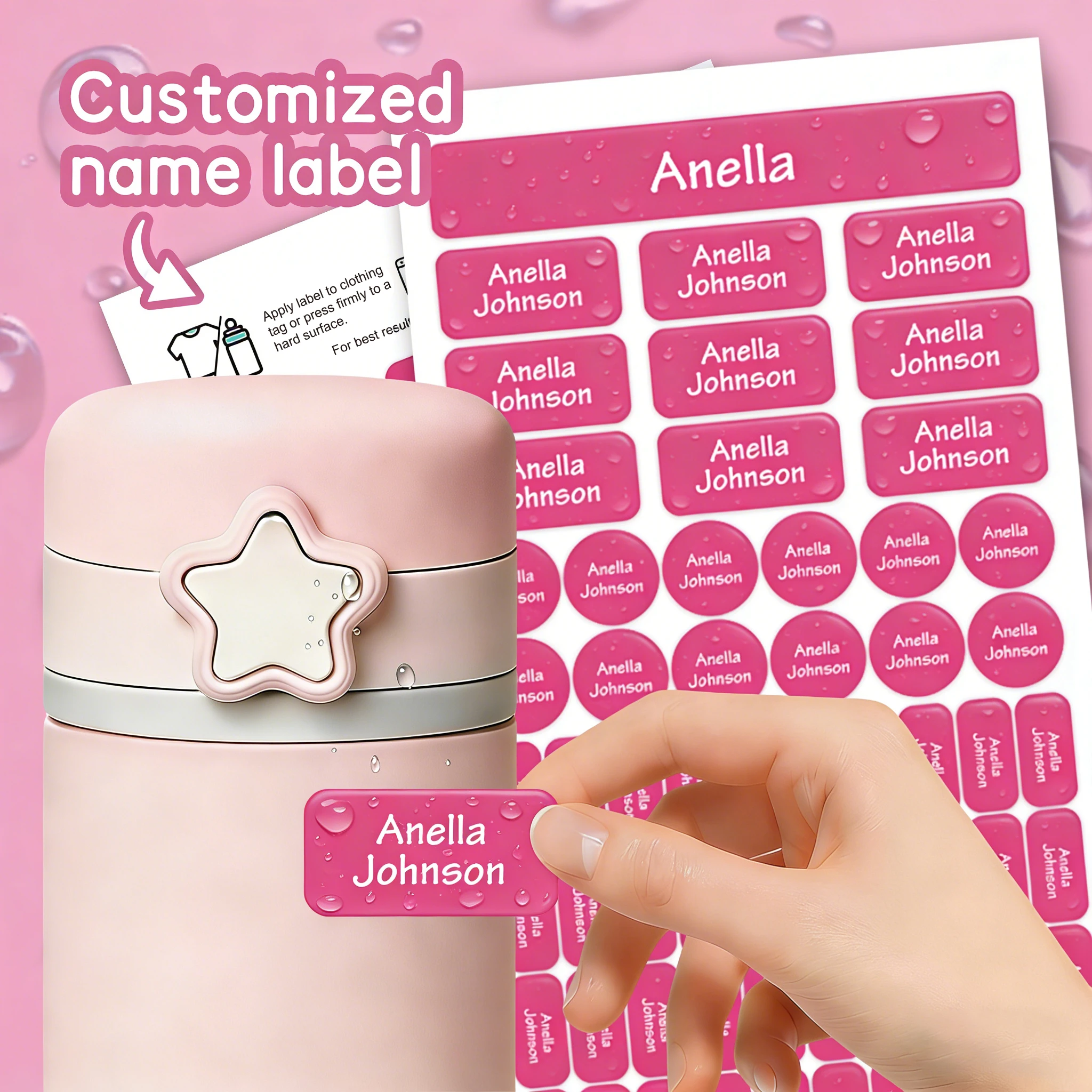 Etiquetas personalizadas con nombres, pegatinas impermeables a medida, 21 colores, etiquetas autoadhesivas para botellas, fiambreras y material de oficina.