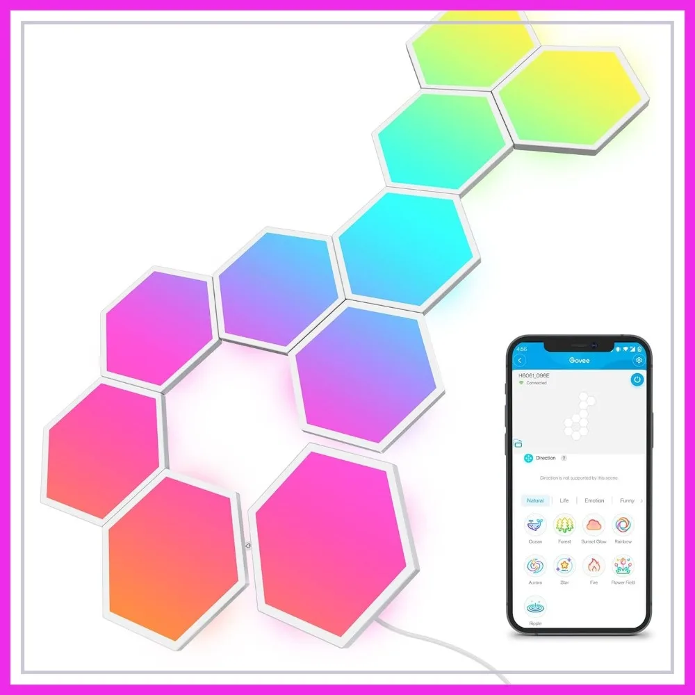 

RGBIC Hexagon LED Wall Lights, Wi-Fi Smart Home Creative Wall Lights with Music Sync, Works with Alexa Google Assistant, 10 Pack