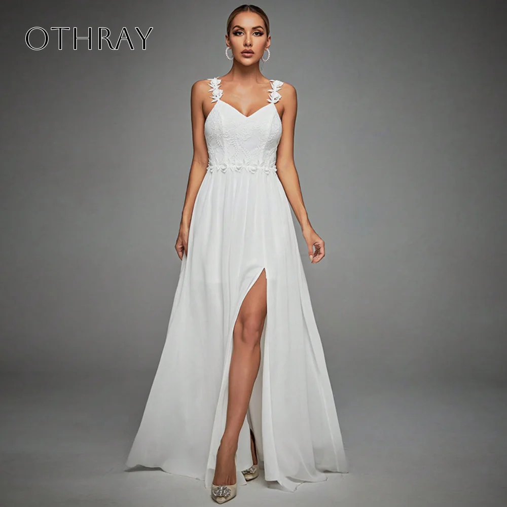 Spaghetti Straps Lace A-line Bridal Gown Sleeveless Pleated Split Chiffon Floor Length Customized Vestidos De Novia