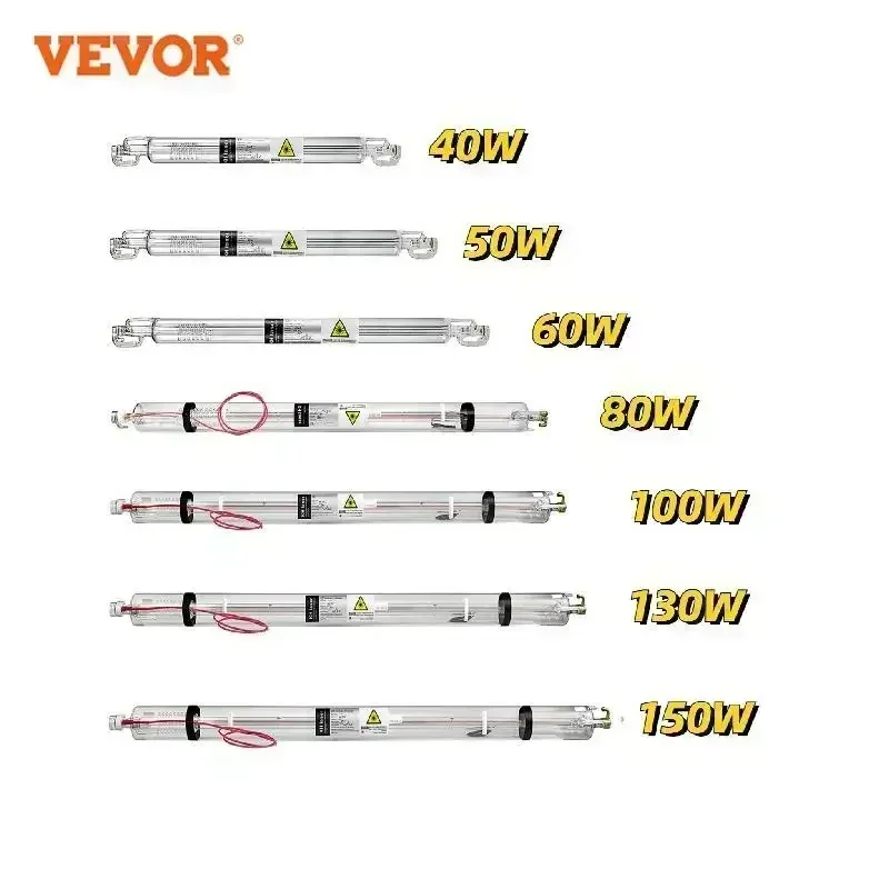 VEVOR CO2 Laser Tube 40W 50W 60W 80W 100W 130W 150W Powerful 700mm to 1830mm Length Glass 80mm Dia for Engraver Cutting Machine