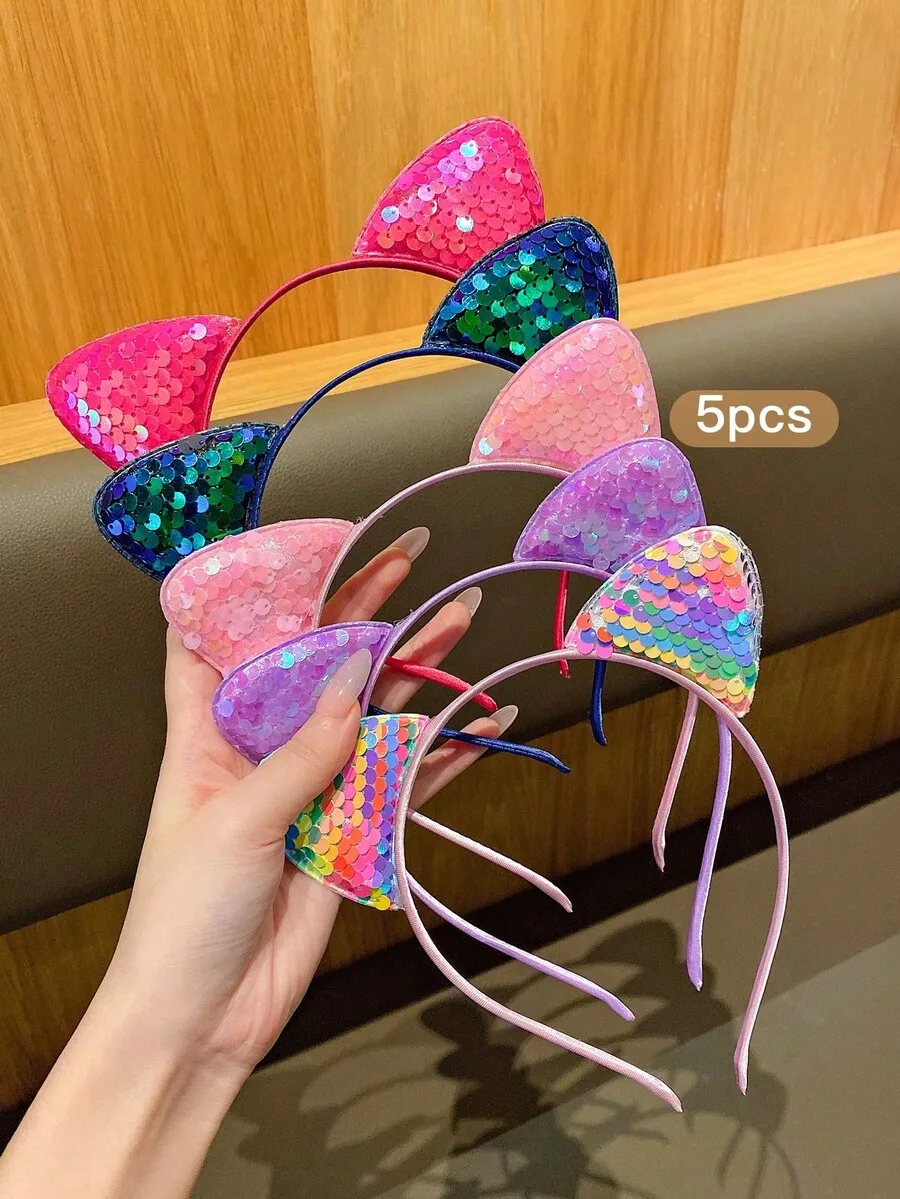 

5pcs Multicolor Sequin Cat Ear Headbands For Women Fashion Hair Accessories