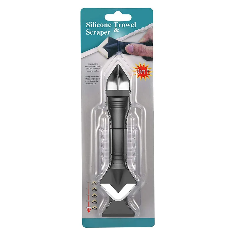 

3 in 1 Silicone Caulking Tools, Glass Glue Angle Scraper, Stainless Steelhead Caulk Remover and Sealant Scraper, for Kitchen Bat