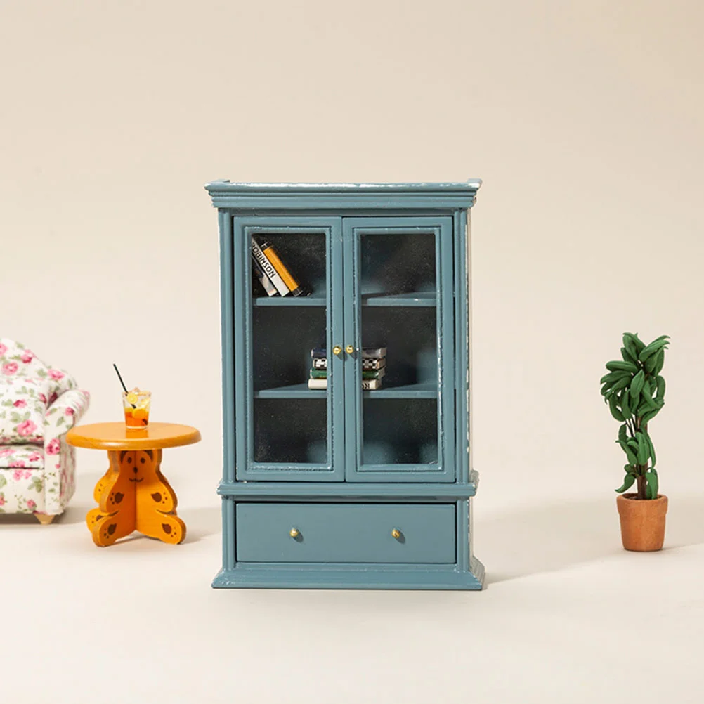 Modèle de mini bibliothèque en bois pour enfants, étui en verre, armoire de simulation, meubles miniatures, décorations de jouets