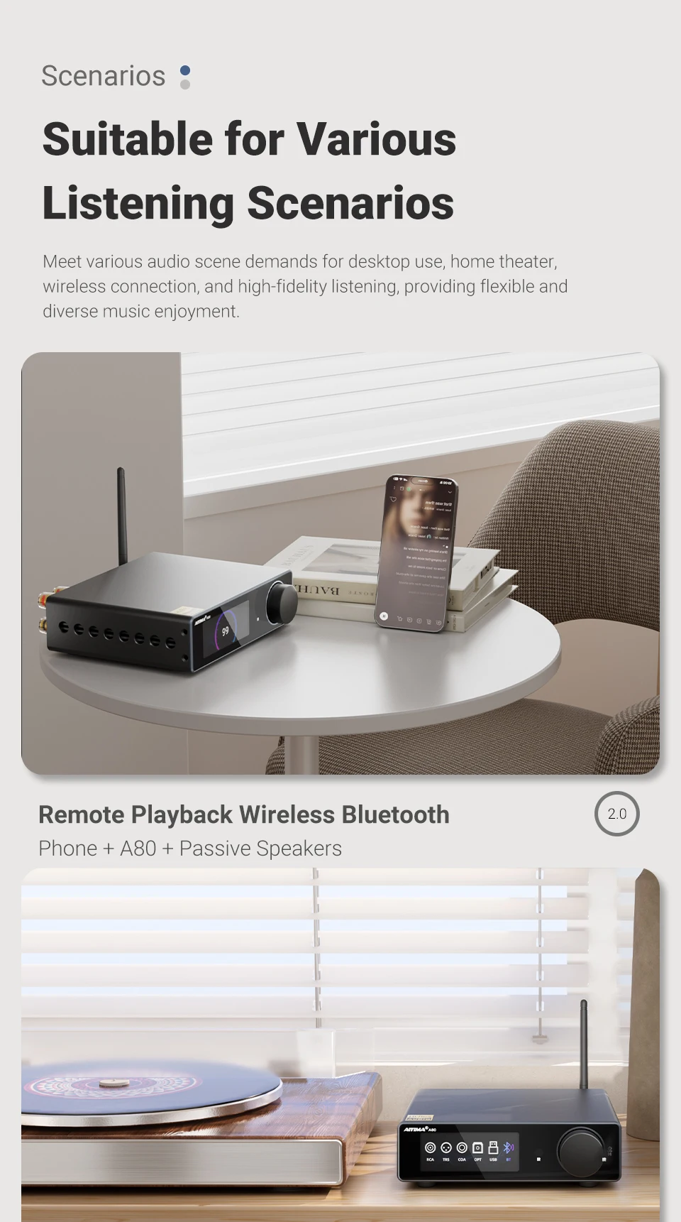 AIYIMA Audio Update A80 TPA3255 Bluetooth DAC Stereo PFFB Leistungsverstärker 300Wx2 Klasse D 2.0 Hi-Res Digitalverstärker mit TRS OPT USB – Detail 15