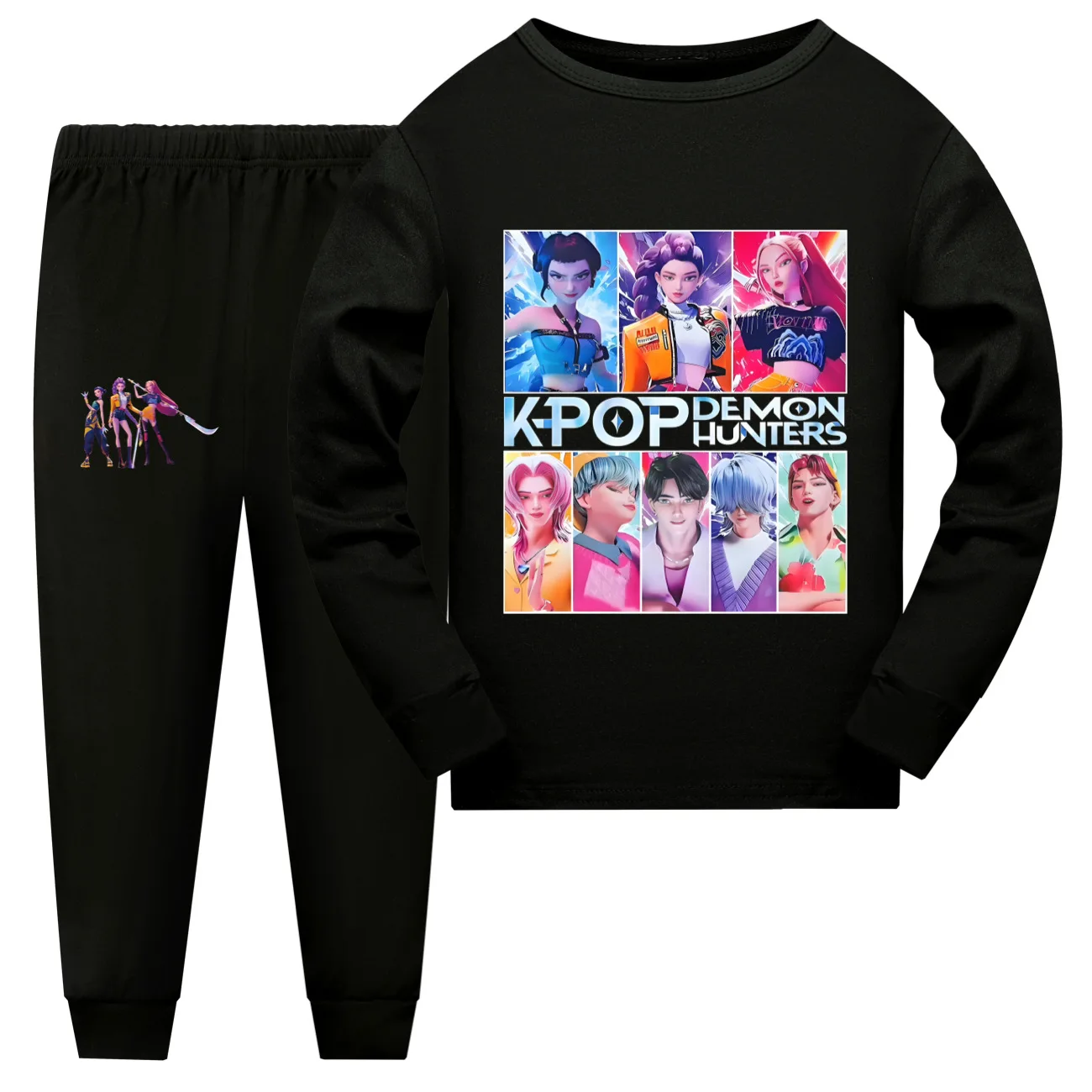 KPop Demon Hunters 2PCs Pajamas Set Kids Cartoon Pyjama Long Sleeve Tops With Pants Casual Sleepwear for Baby Girls  Teen Boys