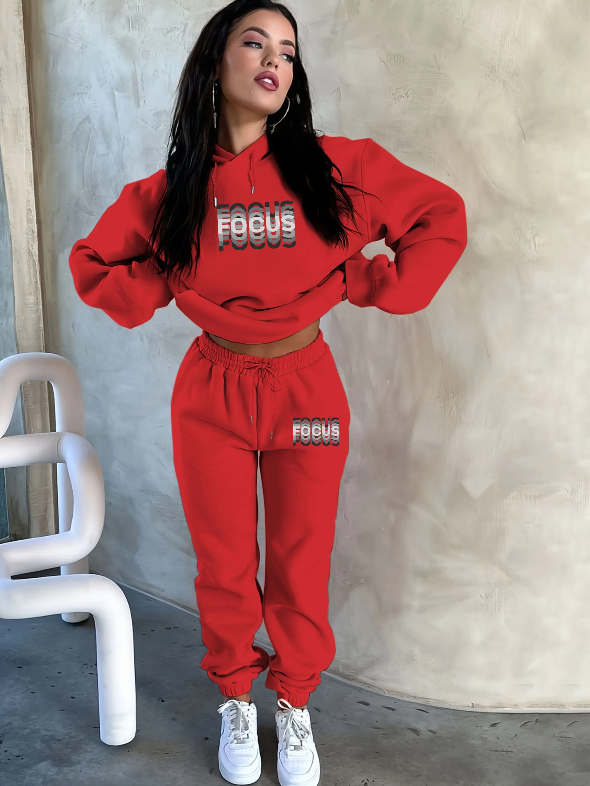 Female Winter Warm Fleece Thick 2Pcs Set Comfort Casual Sports Tracksuit Women Fashion Two Piece Sweatshirt Pants Suit Daily - view 2