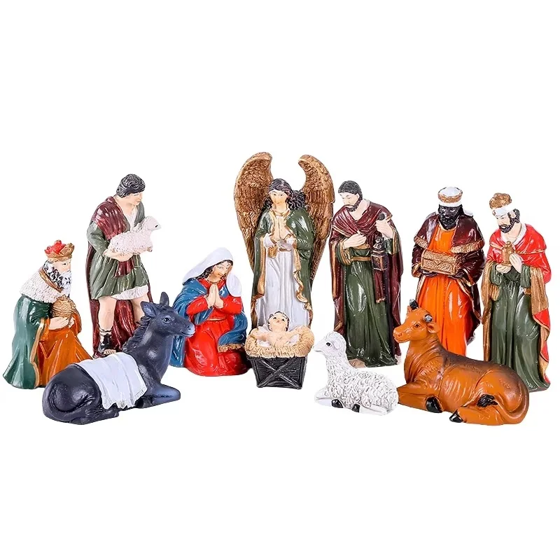 

10cm Christ Birth Ornaments Gift Nativity Scene Resins Figurines Statue Christmas Manger Decoration Catholic Figures Xmas Gifts