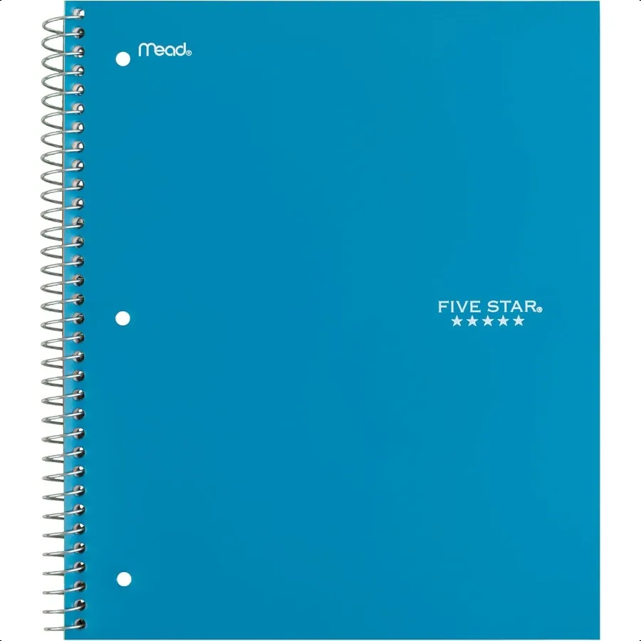 Spiral Notebook + Study App 5 Subject Wide Ruled Paper 8 x 101 2 200 Sheets Fights Ink Bleed Water Resistant Cover Tidewater Bl