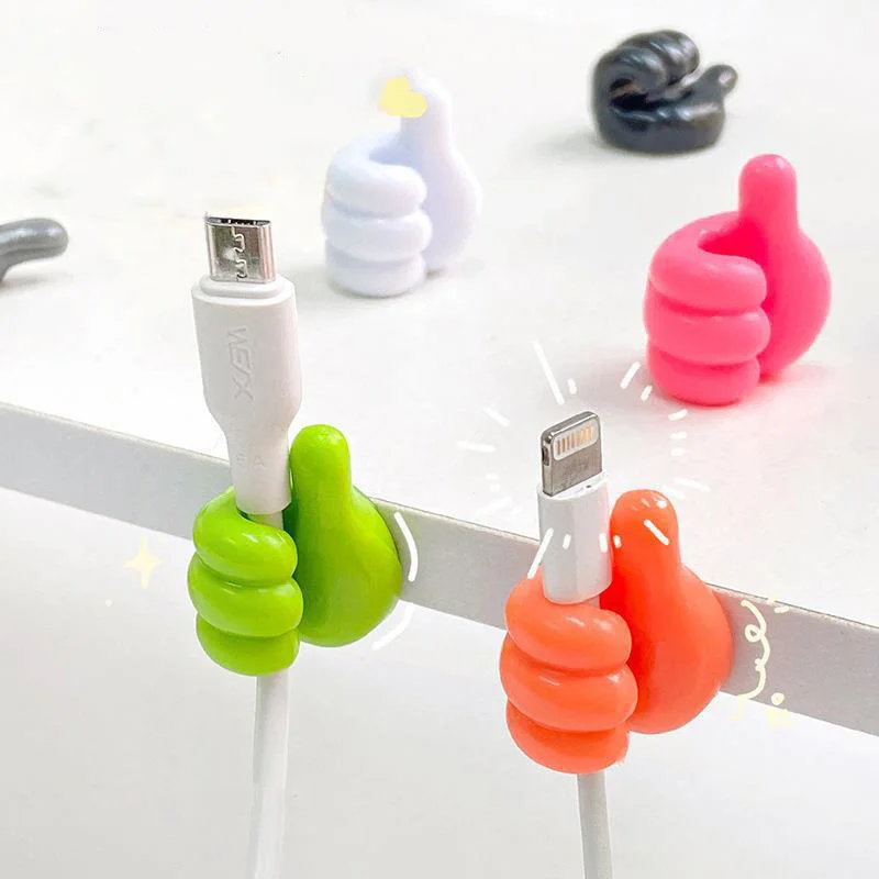 Self-Adhesive Wall Decoration Hook Creative Silicone Thumb Key Hanger Hook Home/Office Data Cable Clip Wire Desk Organizer