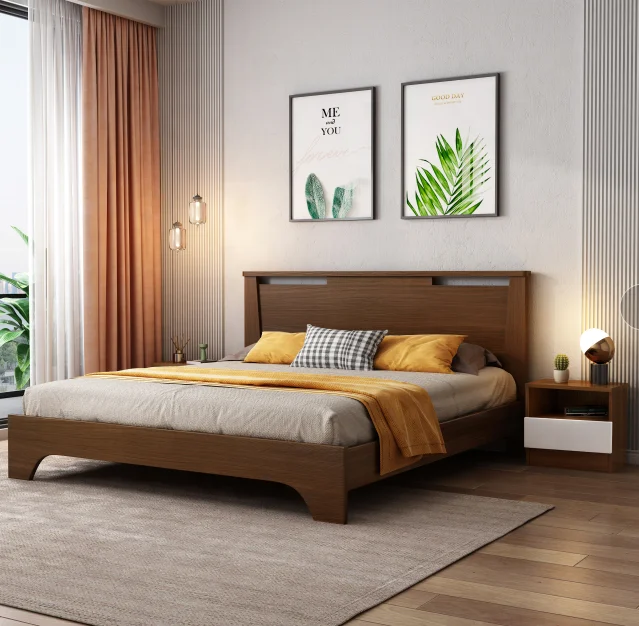 إطار سرير أطفال فاخر مزدوج التوأم، أدراج غرفة النوم الحديثة، أثاث تخزين Mdf، سرير خشبي بحجم كينغ