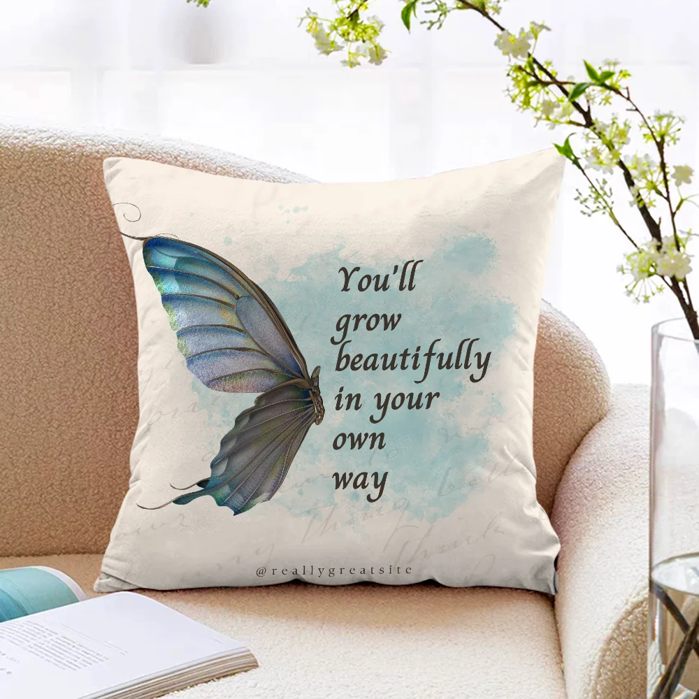 Floral Butterfly Inspiring Quote Car Sofa Short Plush Cushion Cover Home Textile Garden