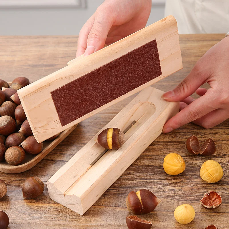เครื่องมือเปิดเปลือกเกาลัดแบบเปิดที่บ้าน ที่เปิดเปลือกเกาลัดแบบกรวย ของใช้เกี่ยวกับเกาลัด ทำจากไม้เนื้อแข็ง สำหรับปอกเปลือกเกาลัดดิบ เครื่องปอกเมล็ดบัว