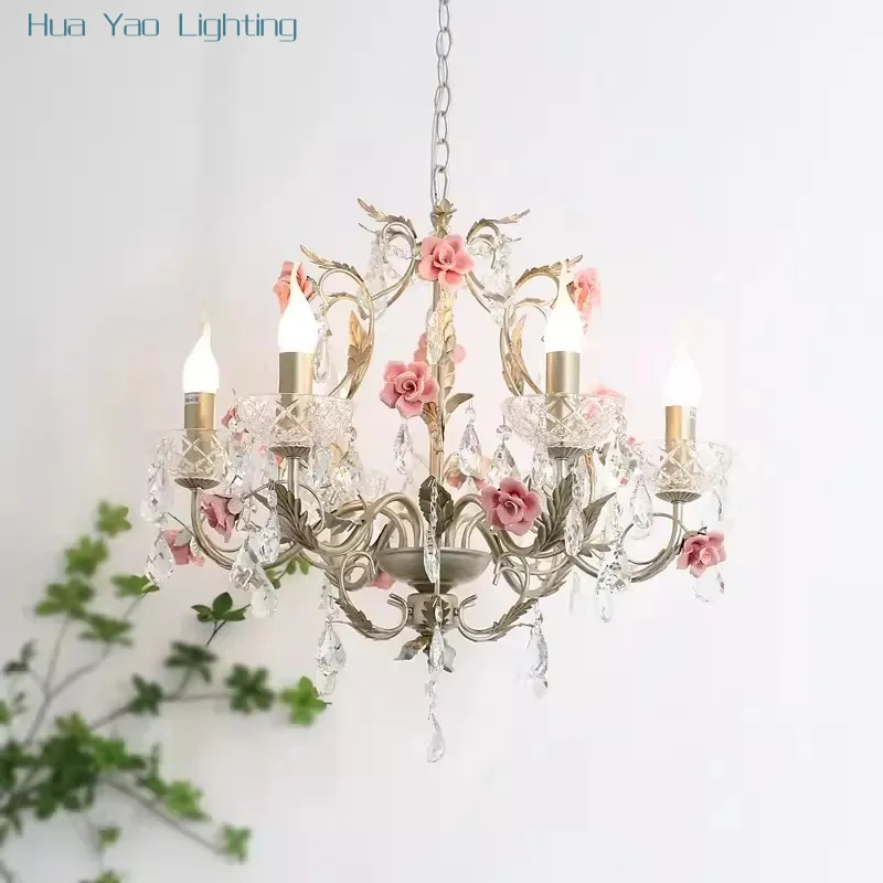 

Romantic Princess Room Girl Bedroom Bouquet Chandelier Cream Color Petal Lamp Modern Warm Living Room Children's Room Chandelier
