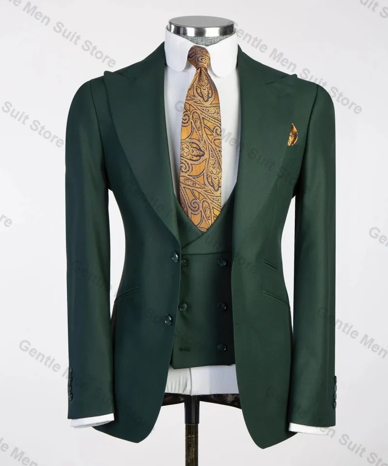 

Green Business Men Suits Set 3 Piece Blazer+Pant+Vest Formal Office Male Prom Groom Wedding Tuxedo Coat Tailored Jacket