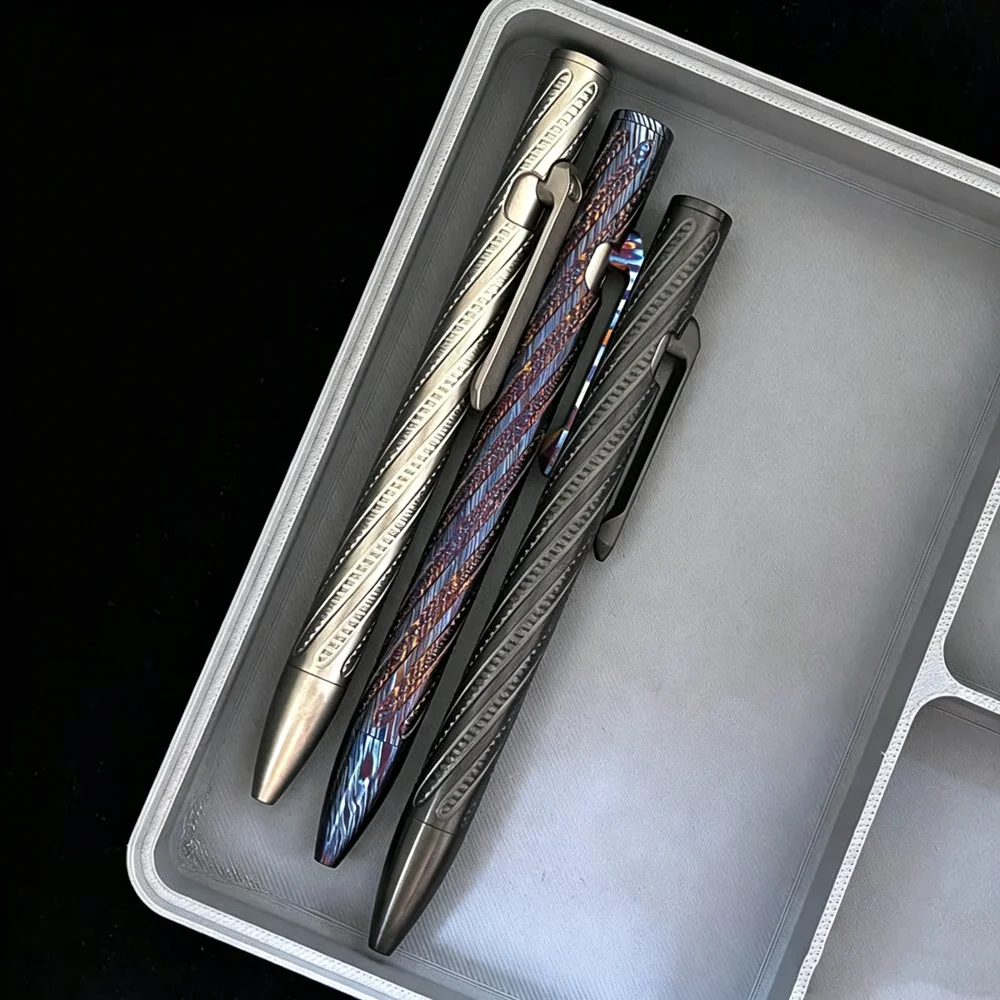 CNC Machined Ridge Pattern Pen, Zirconium/Titanium & Titanium Damascus Signature Pen, Premium Business EDC Office Pen