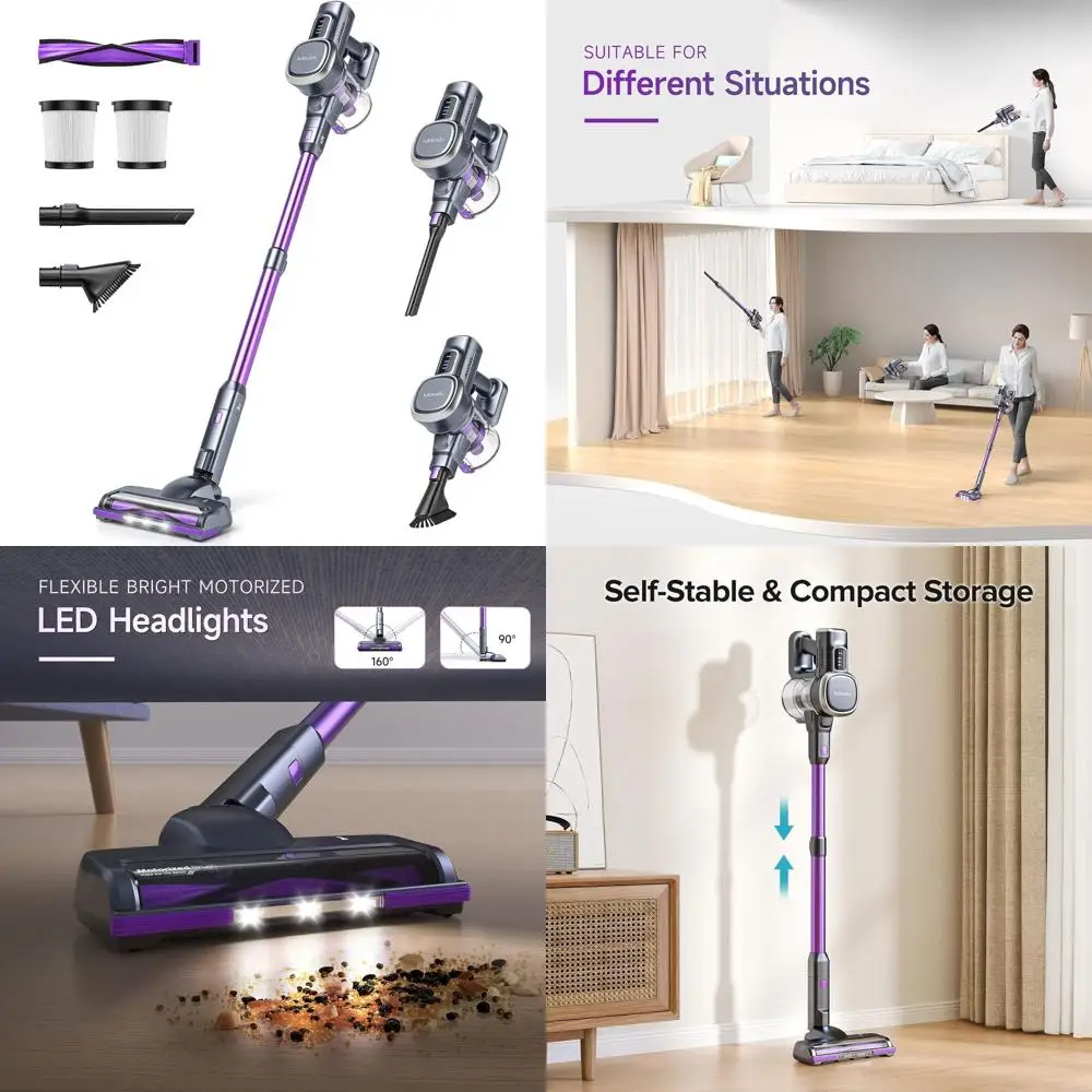 

Высокопроизводительный беспроводной пылесос 45 кПа: 50-минутное время работы, портативный и мощный для шерсти домашних животных, ковров и полов.