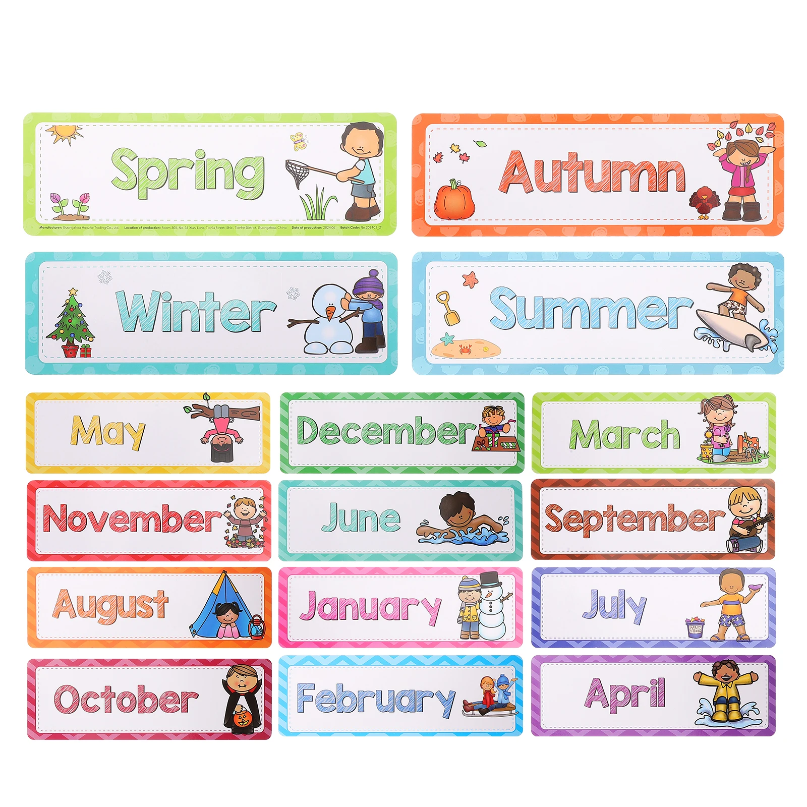 16 قطعة من بطاقات الفلاش الإنجليزية للأشهر والفصول مجموعة أدوات تعليم اللغة لتعلم الدراسة في رياض الأطفال