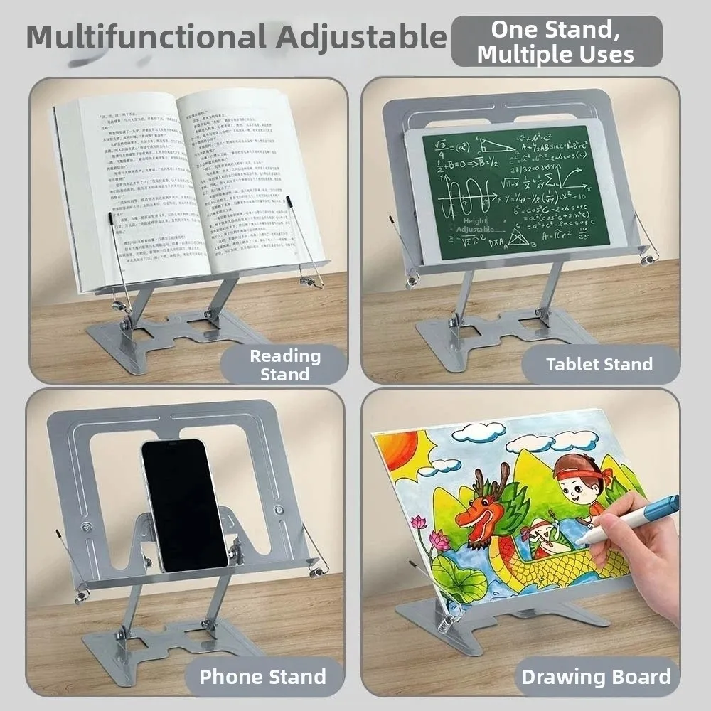 Laptop Riser Full Metal Reading Stand Adjustable Foldable Book Holder Sturdy Mechanical Bookstand Home School