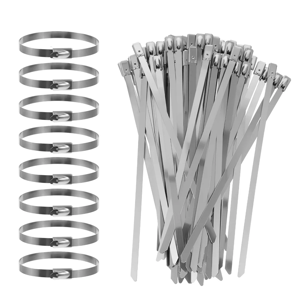 100 PCS Stainless Steel Cable Tie Zip Ties Heavy Duty Fence Hook Equipment Outdoor Management