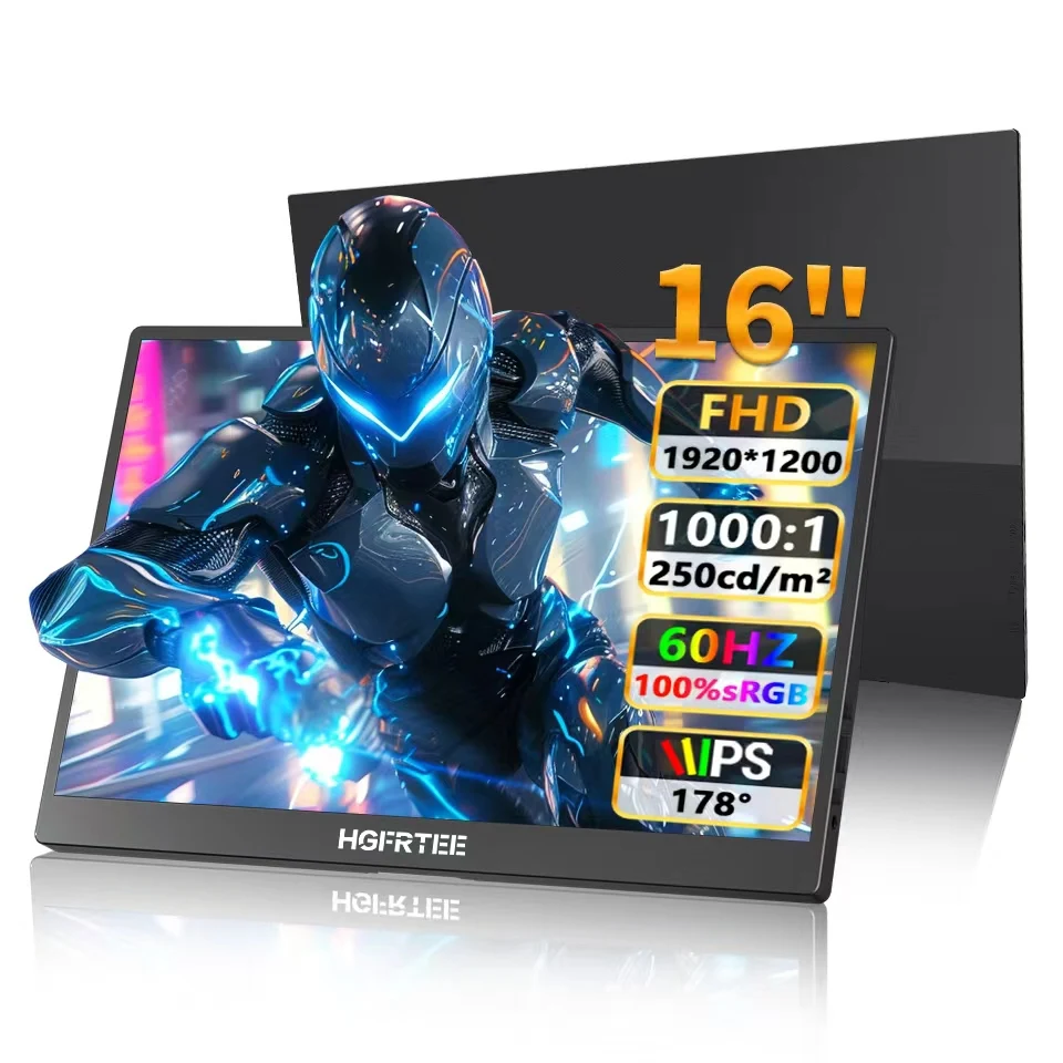 HGFRTEE 16 Inch Portable Monitor 100% sRGB Type C Mini HDMI for Extended Display Compatible with Mac Switch Xbox PS4/5