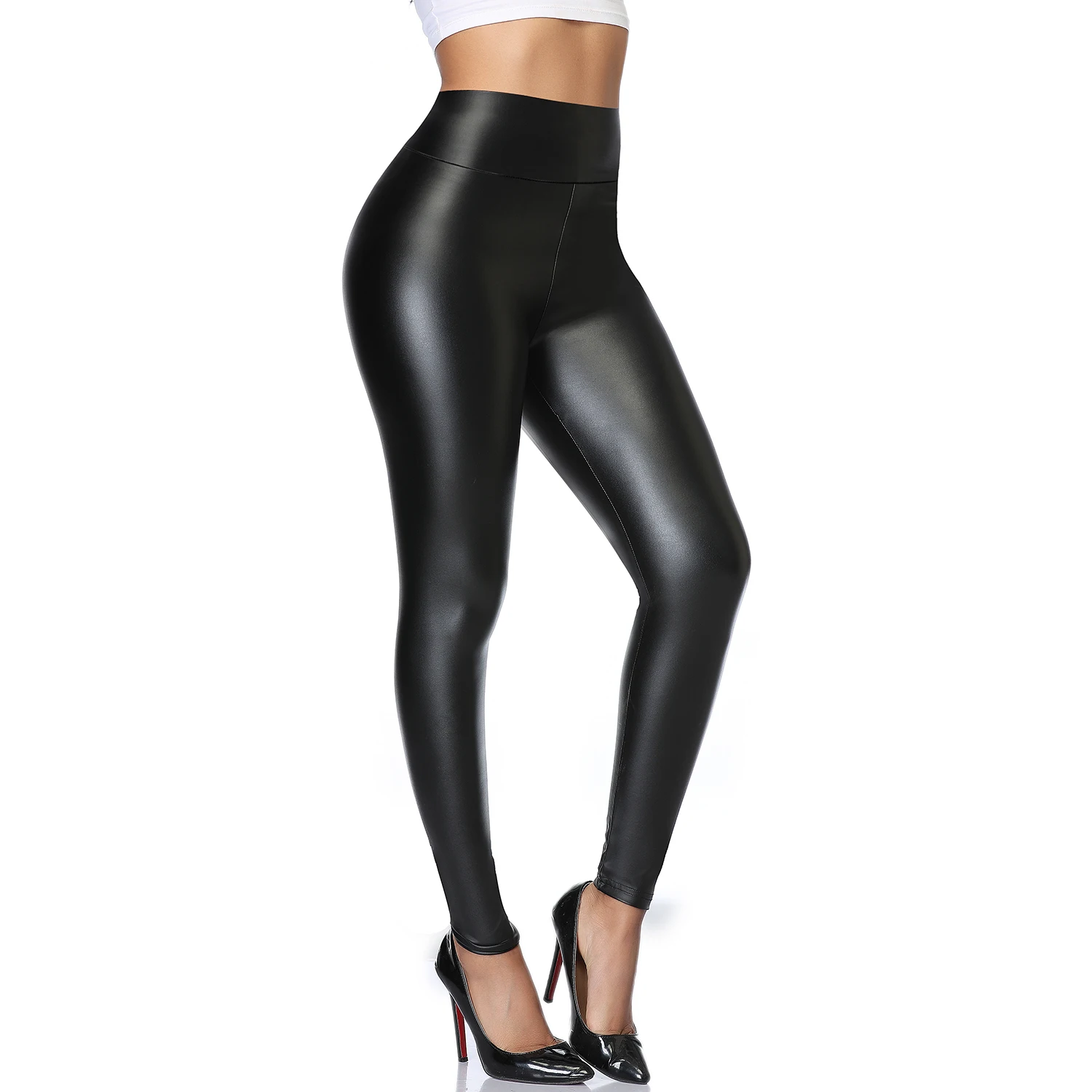 Faux Leather Leggings for Women High Waist Butt Push Up PU Leather Pants Stretch Skinny Tights Elastic Shaping Hip Yoga Pant