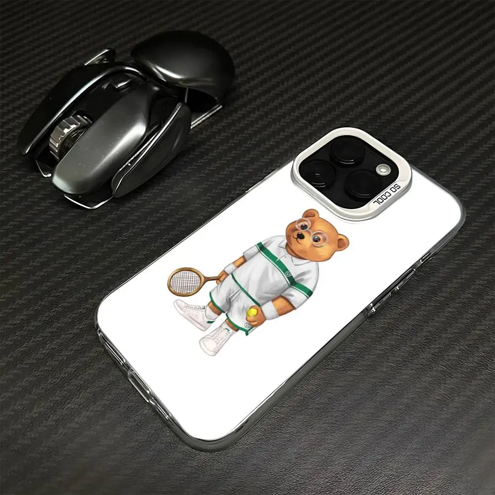 حافظة هاتف B-Baron F-Filou B-Bear لهاتف iPhone 16,15,14,13,12,11,Mini,Pro,MAX غطاء أبيض غير لامع مقاوم للصدمات