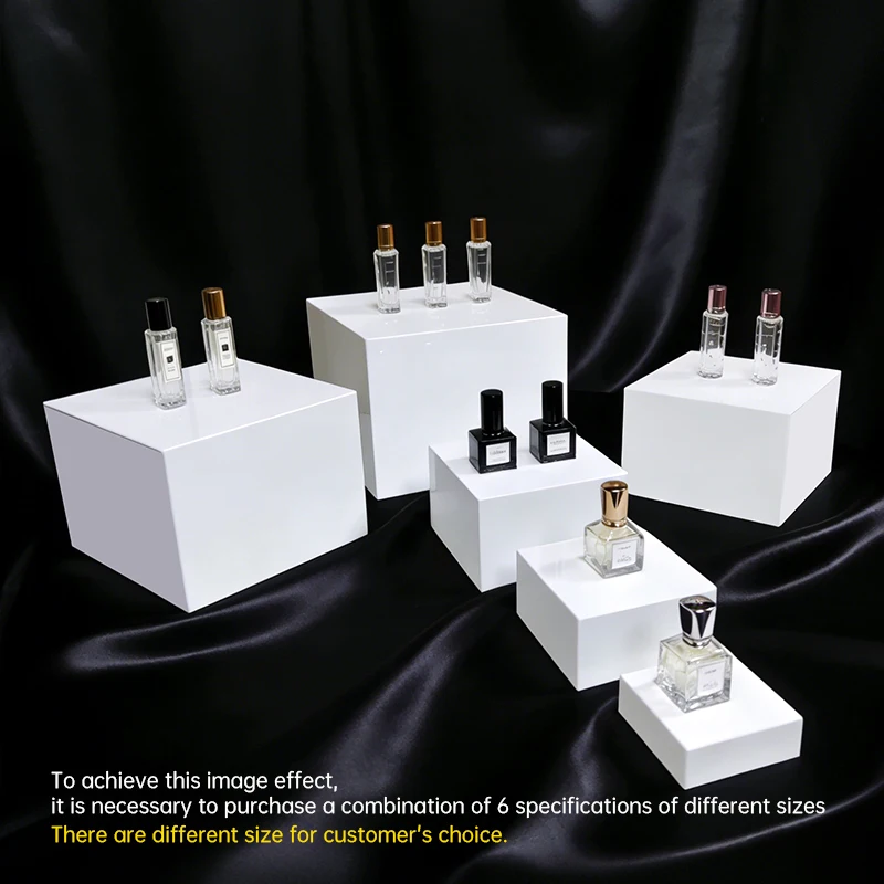 Acrylic white cube display stand, multi-specification set for jewelry, perfume, figurines, and small items, height-increasing display base