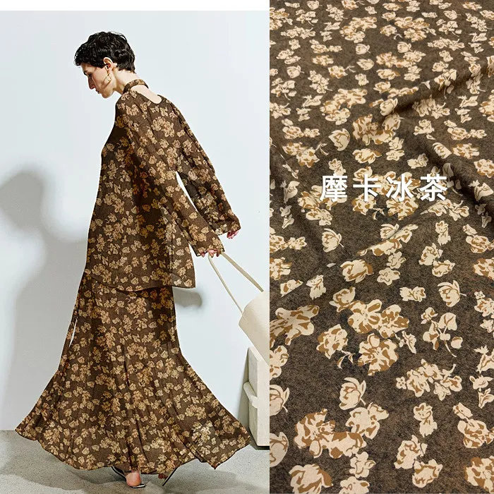 

French Ditsy Floral Print Silk Stretch Crepe De Chine Fabric Mulberry Silk Material for Dresses blouse