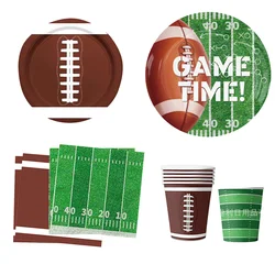 American Football and Rugby Party Disposable Tableware Napkins Paper Plates Cups Children Boys Birthday Party Decor Supplies