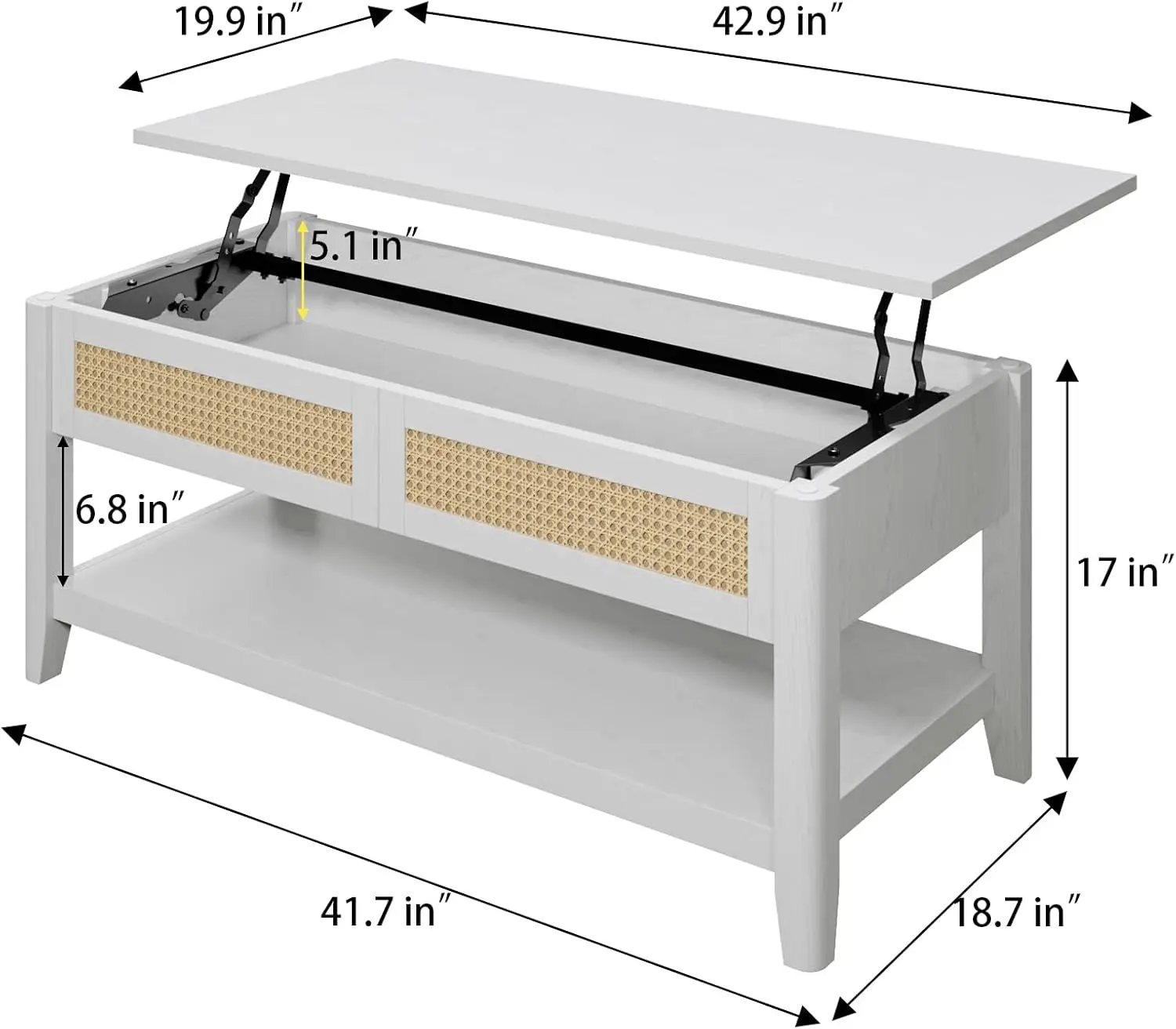 Lift Top Coffee Table with Large Hidden Storage Spaces, 42 Inch Coffee Table with Lifting Top for Living Room, White