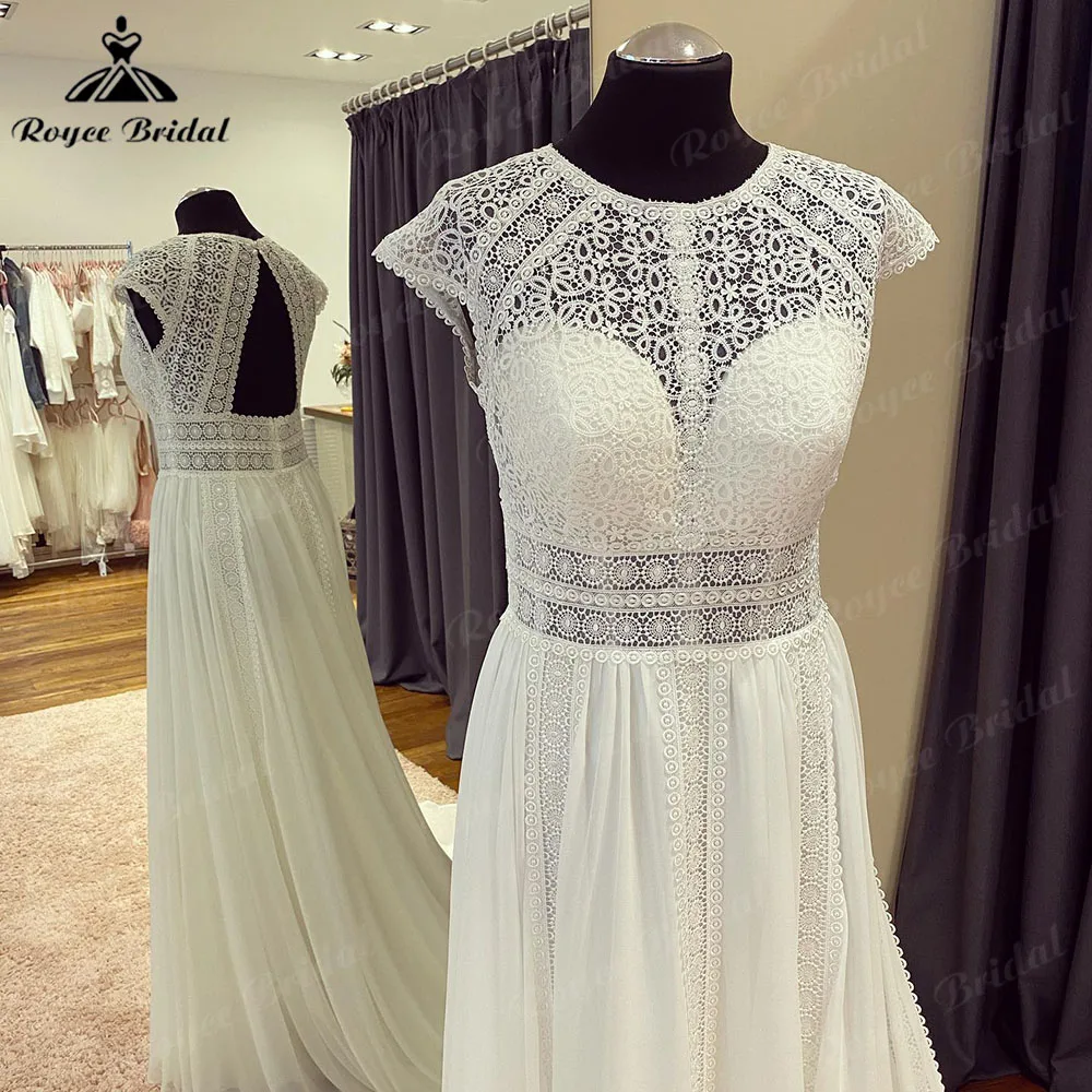 trouwjurk Elegant Boho Bohemian Lace Chiffon Backless Boho Wedding Dress with Cap Sleeve 2024 Wedding Gown Bridal robe de mariag