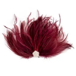 Wine Red Feathers Headdress Flower Brooch Hair Clip for Woman Elegant Dance Show Wedding Party Dress Headwear Plumes Decoration