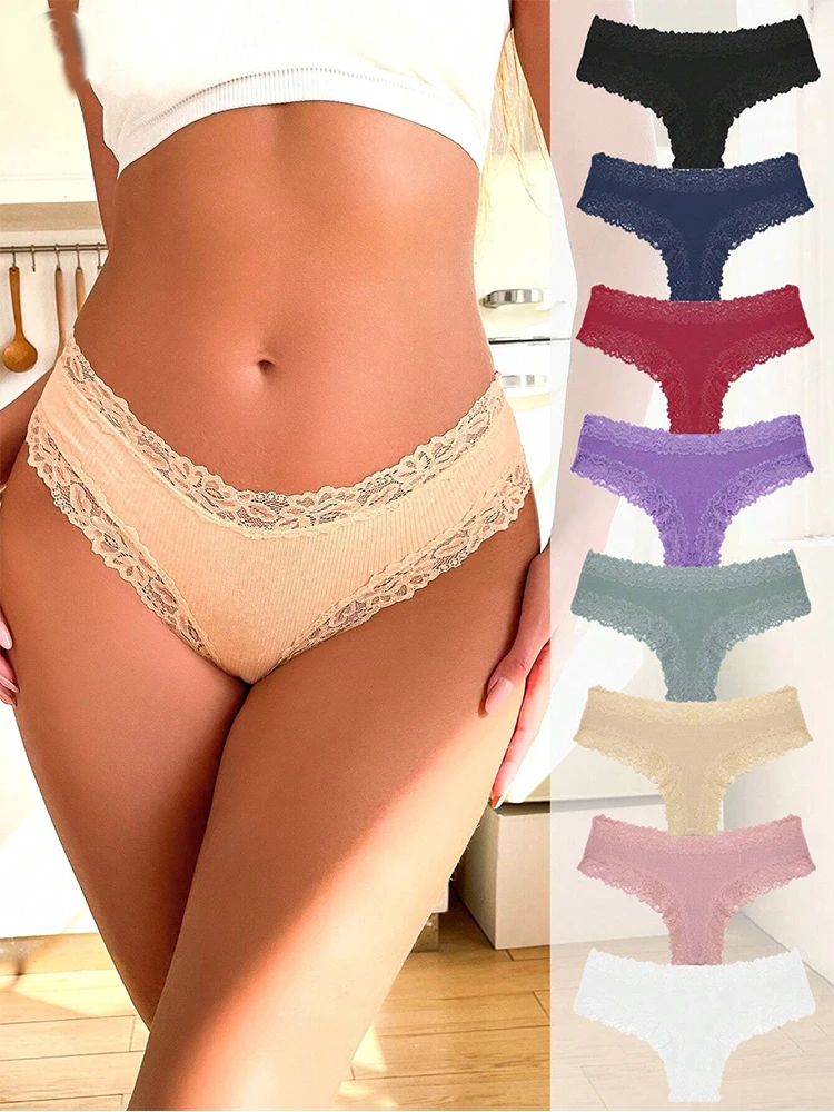 FINETOO 5PCS/Set  Sexy Floral Lace Lingerie Women Cotton Panties Soft Intimate Underwear Underwear Girls Briefs S-XL Underpants