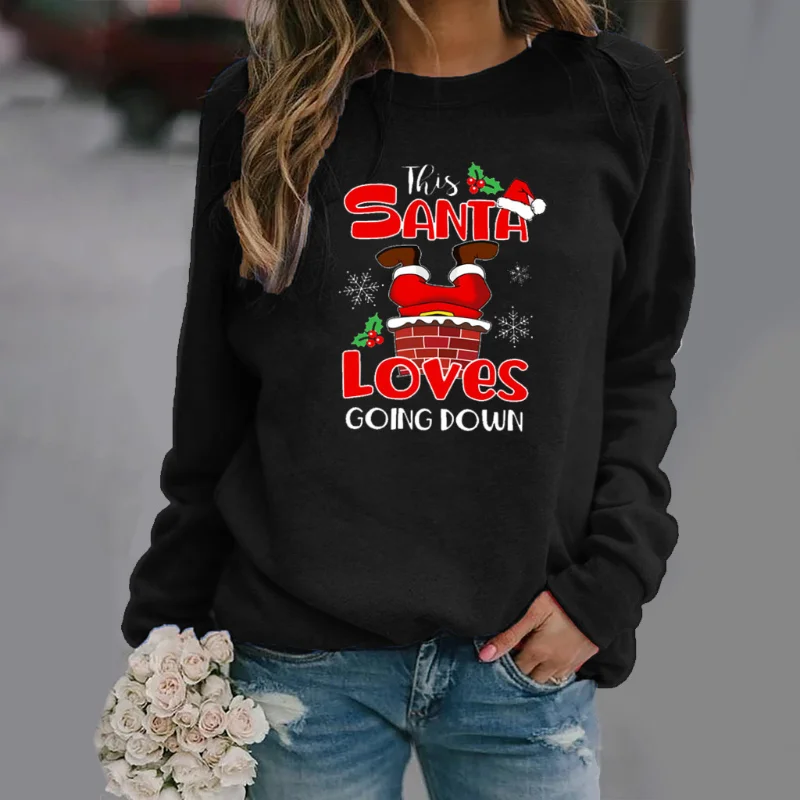 A New Best-selling Christmas Patterned Printed Long-sleeved Round-neck Hoodie and Women's Sporty Warm Pullover Streetwear Women