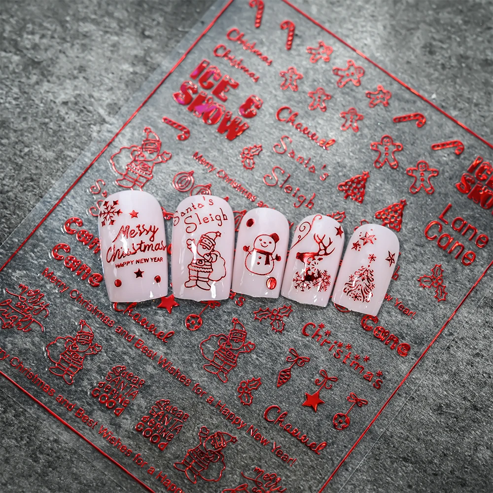 1 Pz 3D Rosso Babbo Natale Fiocchi di neve Nail Art Sticker Natale Carino Alce Pupazzo di neve Adesivo Unghie Slider Inverno FAI DA TE Decalcomanie per manicure