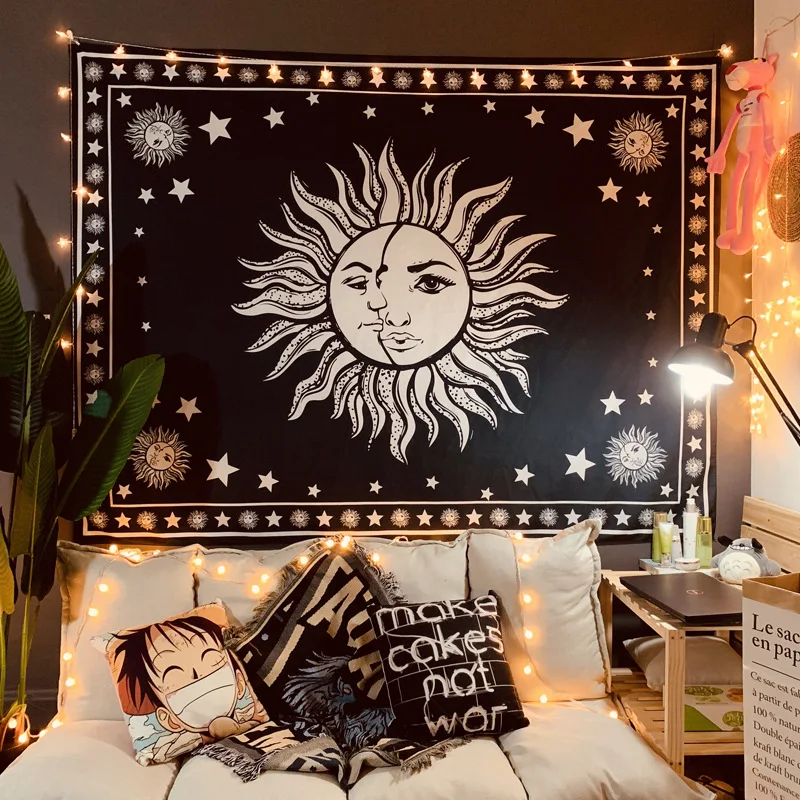 

Bohemian Style Decoration Blanket White Black Sun Moon Mandala Tapestry Mandala Tapestry Wall Hanging Bedroom Living Room