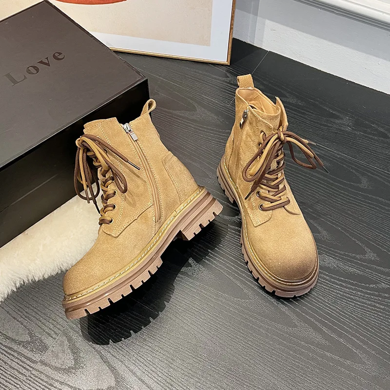 

TONIVIS Women’s Lace Up Boots, Fashion Ankle Combat Boots with Chunky Heel, Comfortable Casual Lace Boots for Fall & Winter