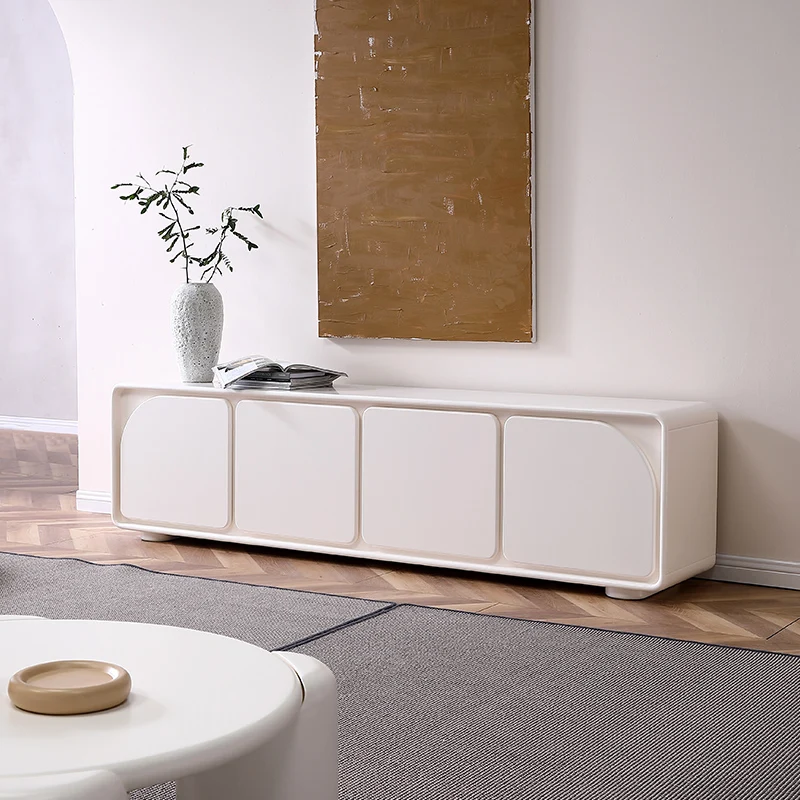 

French modern minimalist living room solid wood minimalist TV cabinet floor cabinet cream ins wind Nordic TV cabinet