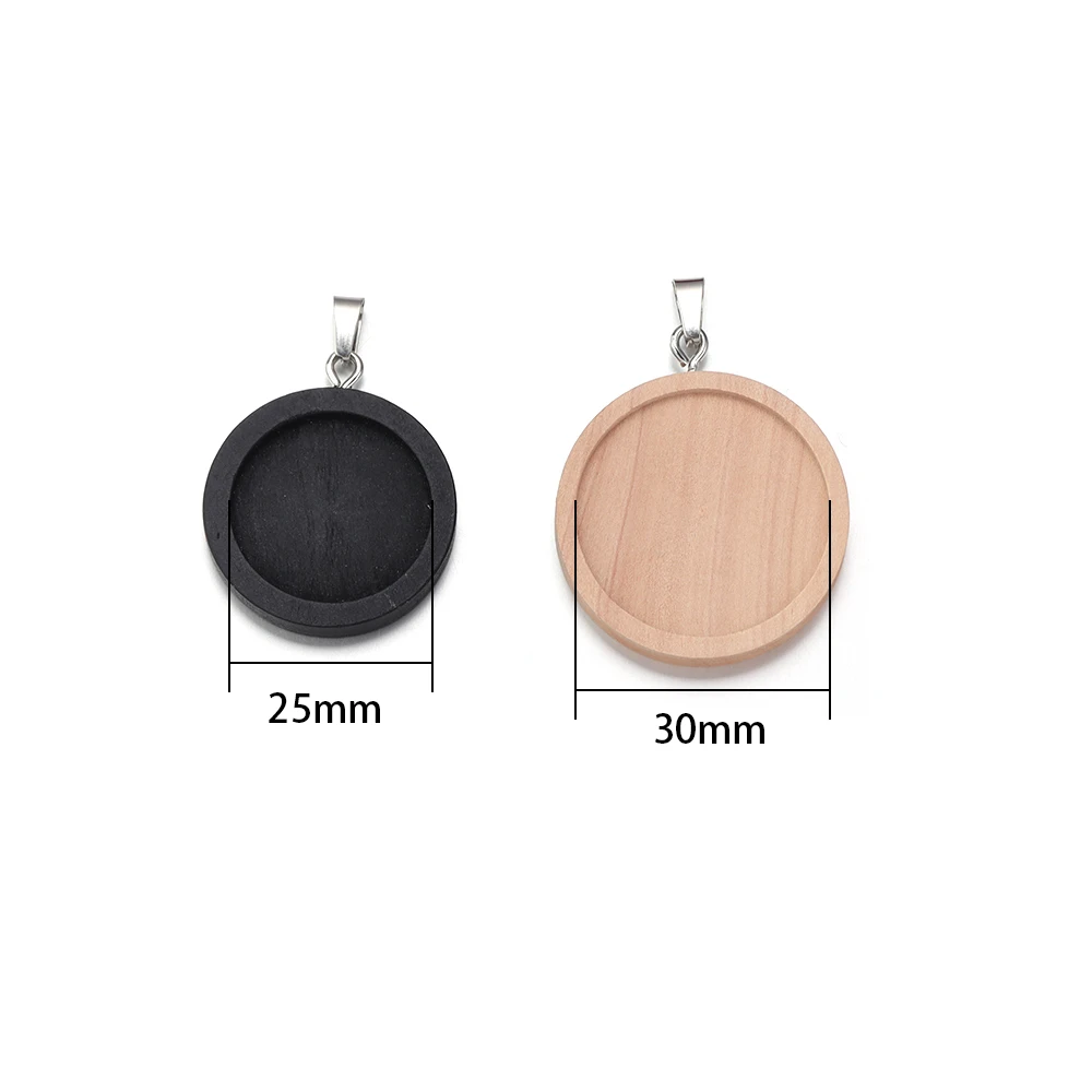1-5pcs/lot 25 30mm Round Wood Cabochon Base Settings Charms Earrings Blank Tray Necklace Pendant Jewelry Making Accessories - view 3